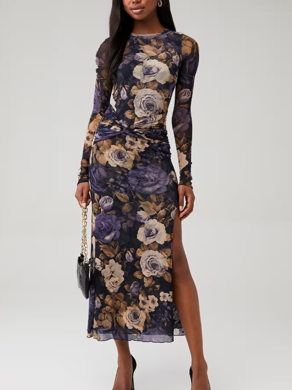 Free People Gianni body con stretch floral long-sleeve maxi dress